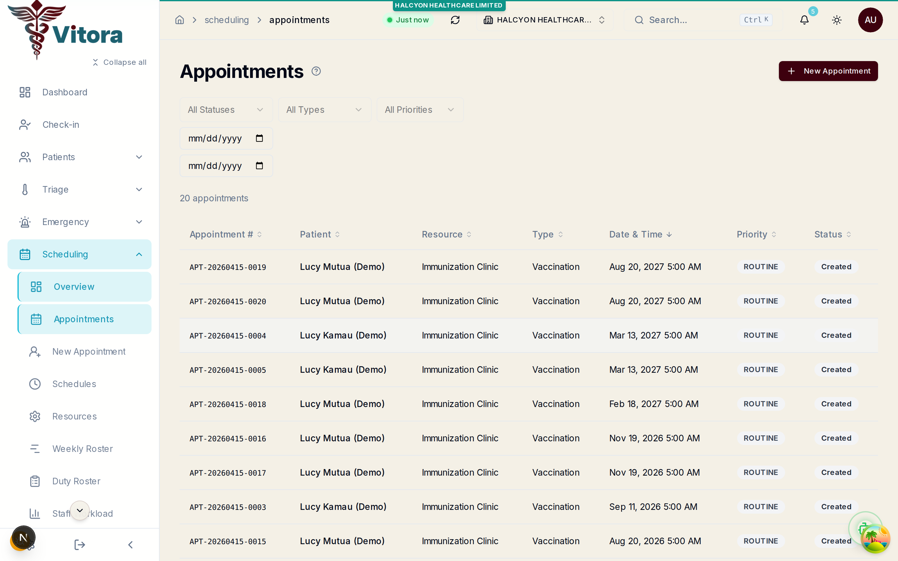 Vitora appointment scheduling with patient bookings