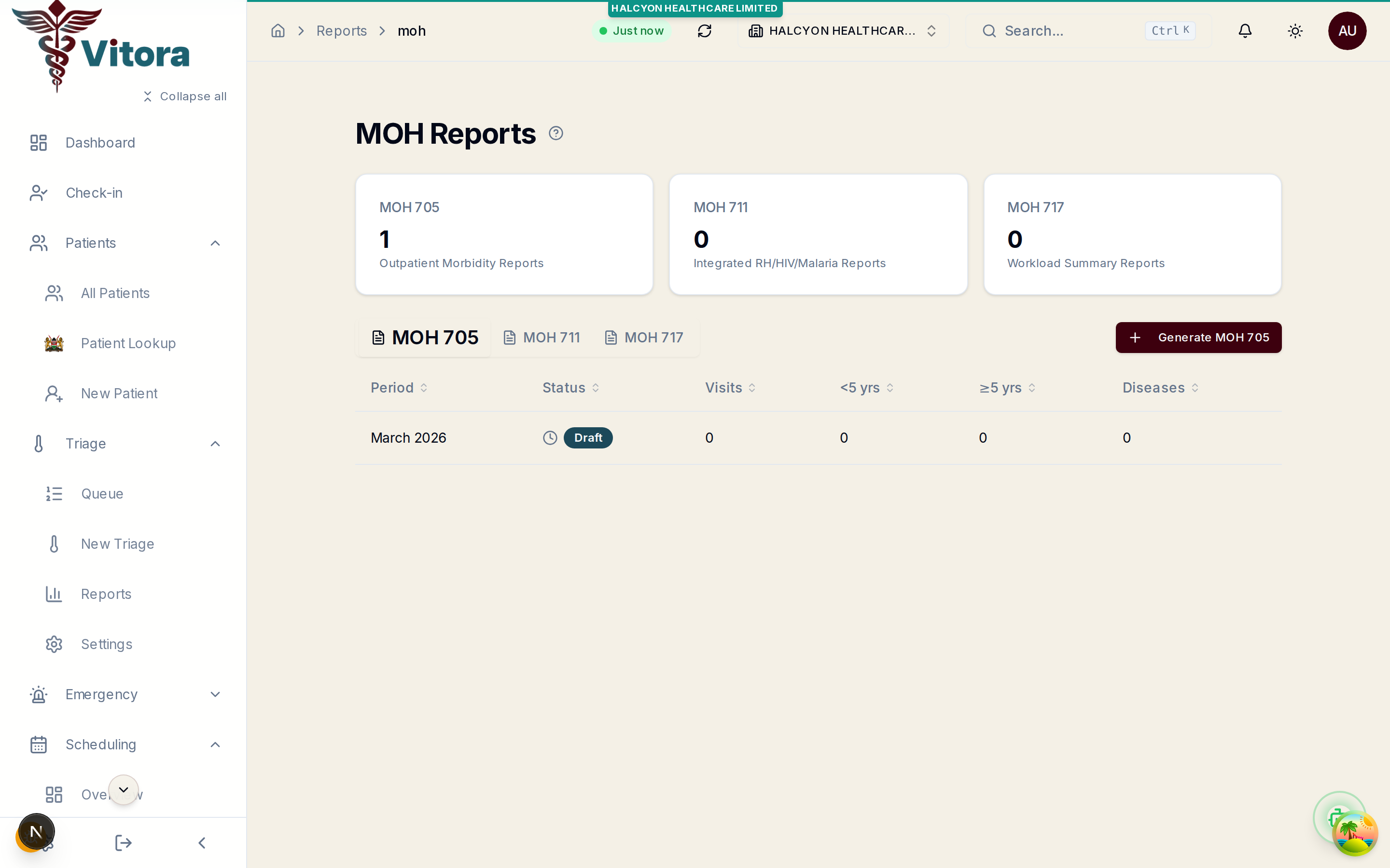 Vitora MOH Reporting — automated DHIS2 reports including MOH 705A, 705B, 731